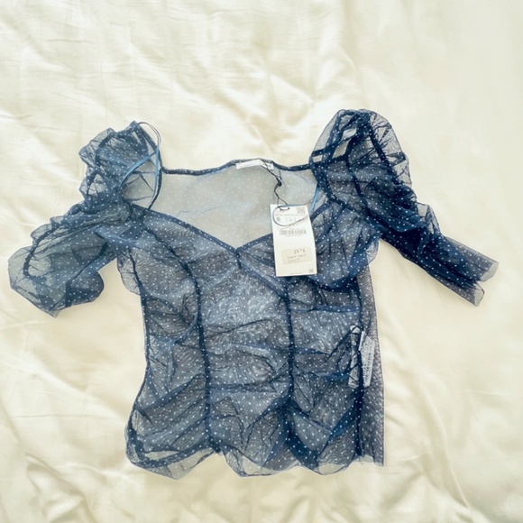 Zara Polka Dot Tulle Top - Size S - Picture 2 of 2